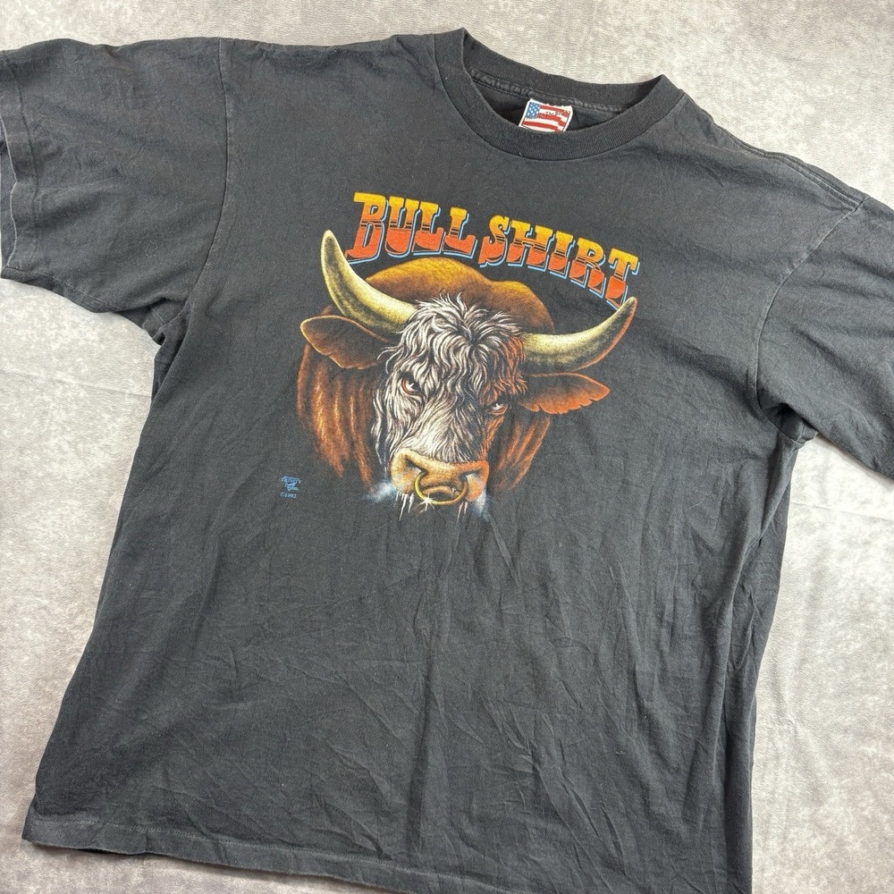 Vintage Trinity Bull Shirt Mens XL Black Faded 90's Single Stitch USA Animal